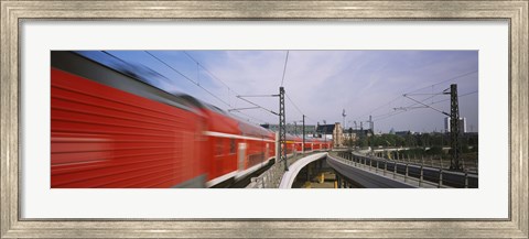 Framed Red Train on railroad tracks, Central Station, Berlin, Germany Print