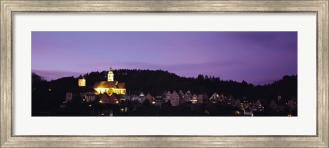 Framed Church lit up at dusk in a town, Horb Am Neckar, Black Forest, Baden-Wurttemberg, Germany Print