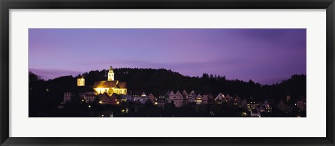 Framed Church lit up at dusk in a town, Horb Am Neckar, Black Forest, Baden-Wurttemberg, Germany Print