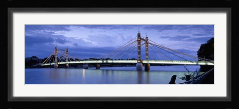 Framed Suspension bridge across a river, Thames River, Albert Bridge, London, England Print