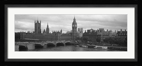 Framed Bridge across a river, Westminster Bridge, Big Ben, Houses of Parliament, City Of Westminster, London, England Print
