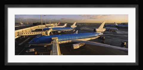 Framed High angle view of airplanes at an airport, Amsterdam Schiphol Airport, Amsterdam, Netherlands Print