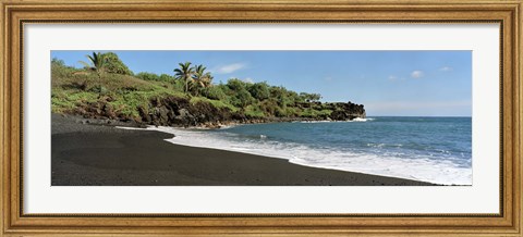 Framed Surf on the beach, Black Sand Beach, Maui, Hawaii, USA Print