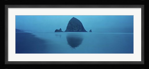 Framed Reflection of rock in water, Haystack Rock, Cannon Beach, Clatsop County, Oregon, USA Print