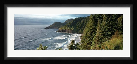 Framed High angle view of a coastline, Heceta Head Lighthouse, Oregon, USA Print