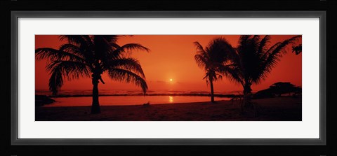 Framed Silhouette of palm trees on the beach at dusk, Lydgate Park, Kauai, Hawaii, USA Print