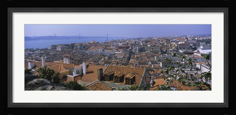 Framed High angle view of a city viewed from a castle, Castelo De Sao Jorge, Lisbon, Portugal Print