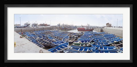 Framed Fishing boats moored at a dock, Essaouira Harbour, Essaouira, Morocco Print