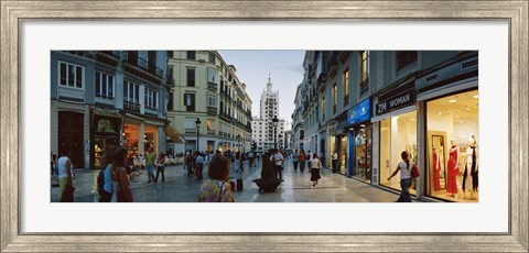 Framed Group of people walking on a street, Larios Street, Malaga, Malaga Province, Andalusia, Spain Print