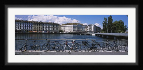 Framed Buildings at the waterfront, Rhone River, Geneva, Switzerland Print