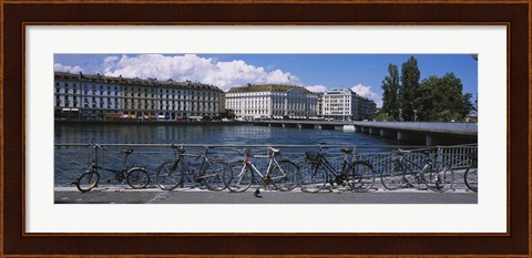 Framed Buildings at the waterfront, Rhone River, Geneva, Switzerland Print