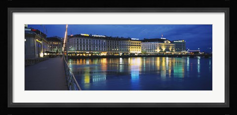 Framed Buildings lit up at night, Geneva, Switzerland Print