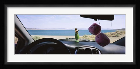 Framed Lake viewed through the windshield of a car, Pyramid Lake, Washoe County, Nevada, USA Print