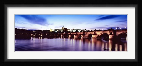 Framed Arch bridge across a river with a cathedral, St. Vitus Cathedral, Hradcany Castle, Vltava river, Prague, Czech Republic Print
