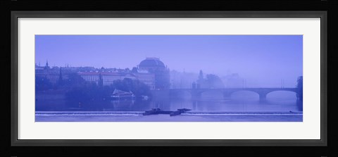 Framed Arch bridge across a river, National Theatre, Legii Bridge, Vltava River, Prague, Czech Republic Print