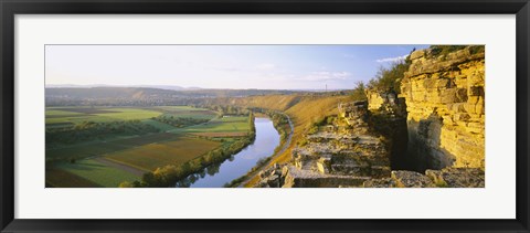 Framed High angle view of vineyards along a river, Einzellage, Hessigheimer Felsengarten, Hessigheim, Baden-Wurttemberg, Germany Print