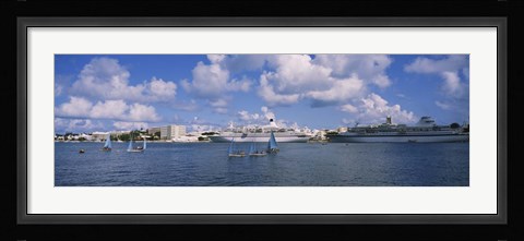 Framed Cruise ships docked at a harbor, Hamilton Harbour, Hamilton, Bermuda Print