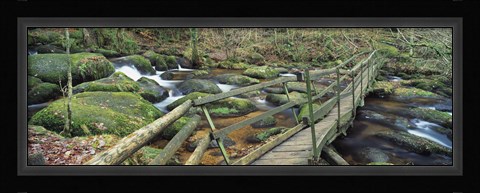 Framed Leap of Faith broken bridge, Becky Brook, Becky Falls, Bovey Tracey, Dartmoor National Park, Devon, England Print