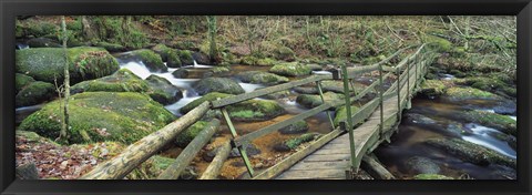 Framed Leap of Faith broken bridge, Becky Brook, Becky Falls, Bovey Tracey, Dartmoor National Park, Devon, England Print