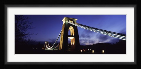 Framed Suspension bridge lit up at night, Clifton Suspension bridge, Avon Gorge, Bristol, England Print