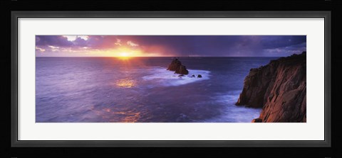 Framed Sunset over the sea, Land's End, Cornwall, England Print