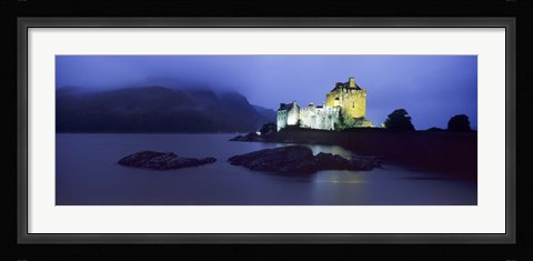 Framed Castle lit up at dusk, Eilean Donan Castle, Loch Duich, Dornie, Highlands Region, Scotland Print