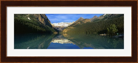 Framed Reflection of mountains in water, Lake Louise, Banff National Park, Alberta, Canada Print