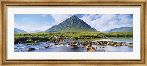 Framed River with a mountain in the background, Buachaille Etive Mor, Loch Etive, Rannoch Moor, Highlands Region, Scotland Print