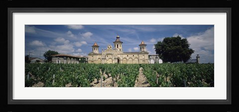 Framed Vineyard in front of a castle, Chateau Cos d'Estournel, Saint-Estephe, Bordeaux, Gironde, Graves, France Print