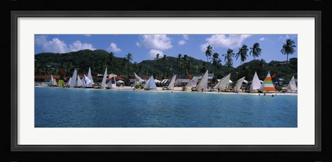 Framed Sailboats on the beach, Grenada Sailing Festival, Grand Anse Beach, Grenada Print