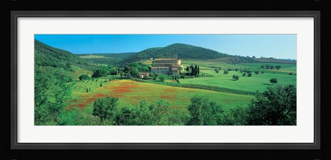 Framed High angle view of a church on a field, Abbazia Di Sant'antimo, Montalcino, Tuscany, Italy Print