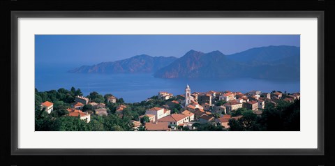 Framed High angle view of a town at the coast, Piana, Corsica, France Print