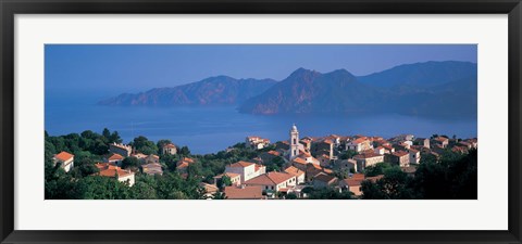 Framed High angle view of a town at the coast, Piana, Corsica, France Print