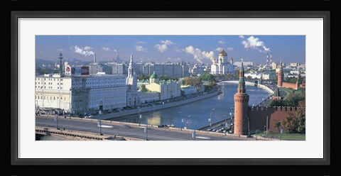 Framed Buildings at the waterfront, Moskva River, Moscow, Russia Print