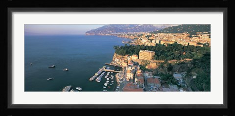 Framed High angle view of a town at the coast, Sorrento, Naples, Campania, Italy Print