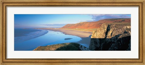 Framed Cliffs on the beach, Worms Head, Rhossili, Wales Print