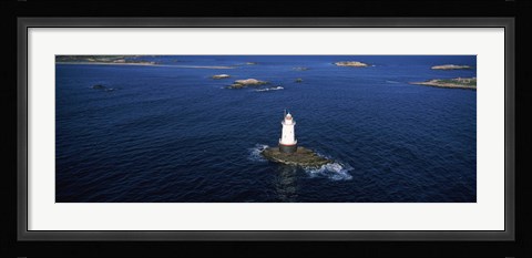 Framed Aerial view of a light house, Sakonnet Point Lighthouse, Little Compton, Rhode Island, USA Print