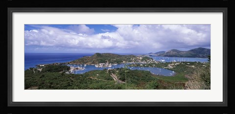 Framed Aerial view of a harbor, English Harbour, Falmouth Bay, Antigua, Antigua and Barbuda Print