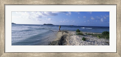 Framed Tourist fishing on the beach, Sandy Cay, Carriacou, Grenada Print