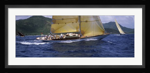 Framed Yacht racing in the sea, Antigua, Antigua and Barbuda Print