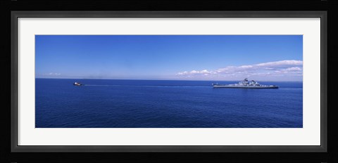 Framed Battleship being towed in the sea, USS Iowa (BB-61), Rhode Island Sound, USA, Rhode Island, USA Print