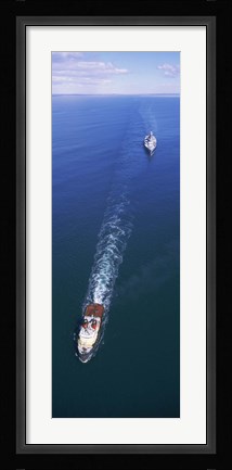 Framed Aerial view of a battleship being towed in the sea, USS Iowa (BB-61), Rhode Island Sound, Rhode Island, USA Print