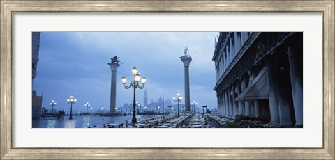 Framed Tables and chairs at a restaurant, St. Mark&#39;s Square, Grand Canal, San Giorgio Maggiore, Venice, Veneto, Italy Print