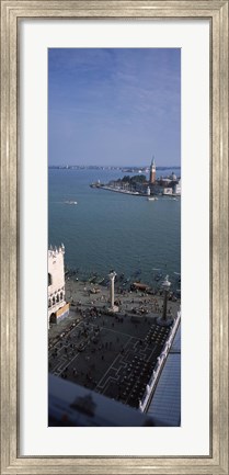 Framed Church and bell tower from St Mark&#39;s Campanile, Canale di San Marco, Doges Palace, San Giorgio Maggiore, Venice, Veneto, Italy Print