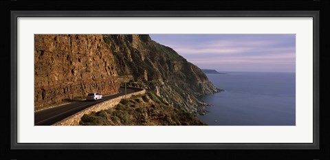 Framed Car on the mountainside road, Mt Chapman's Peak, Cape Town, Western Cape Province, South Africa Print