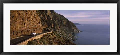 Framed Car on the mountainside road, Mt Chapman&#39;s Peak, Cape Town, Western Cape Province, South Africa Print