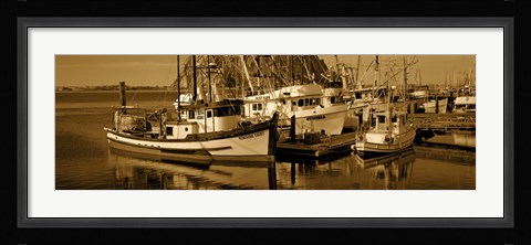 Framed Fishing boats in the sea, Morro Bay, San Luis Obispo County, California, USA Print