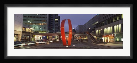 Framed Buildings in a city lit up at dusk, Sergels Torg, Stockholm, Sweden Print