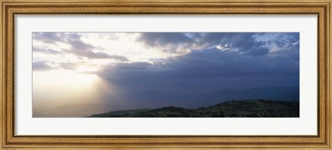 Framed Sunbeams radiating through clouds, Great Rift Valley, Kenya Print