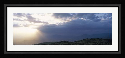 Framed Sunbeams radiating through clouds, Great Rift Valley, Kenya Print